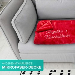 Krings Fashion Kuscheldecke 150 x 200 cm - Individuell anpassbar mit Namen und Text - Farbe Beere -Stickfarbe wählbar