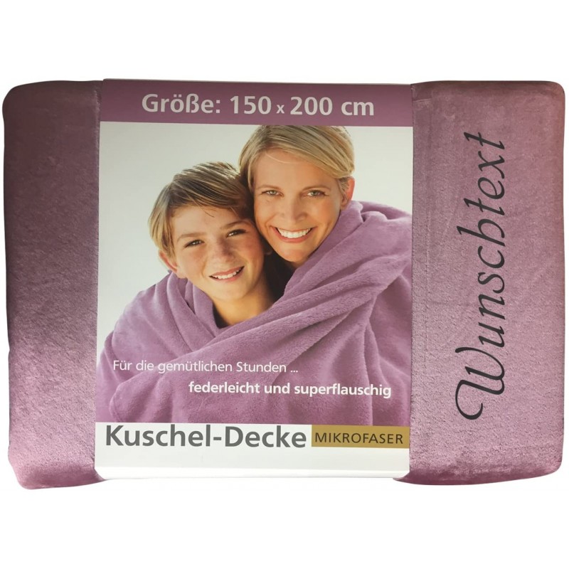 Krings Fashion Kuscheldecke 150 x 200 cm - Individuell anpassbar mit Namen und Text - Farbe Altrosa -Stickfarbe wählbar