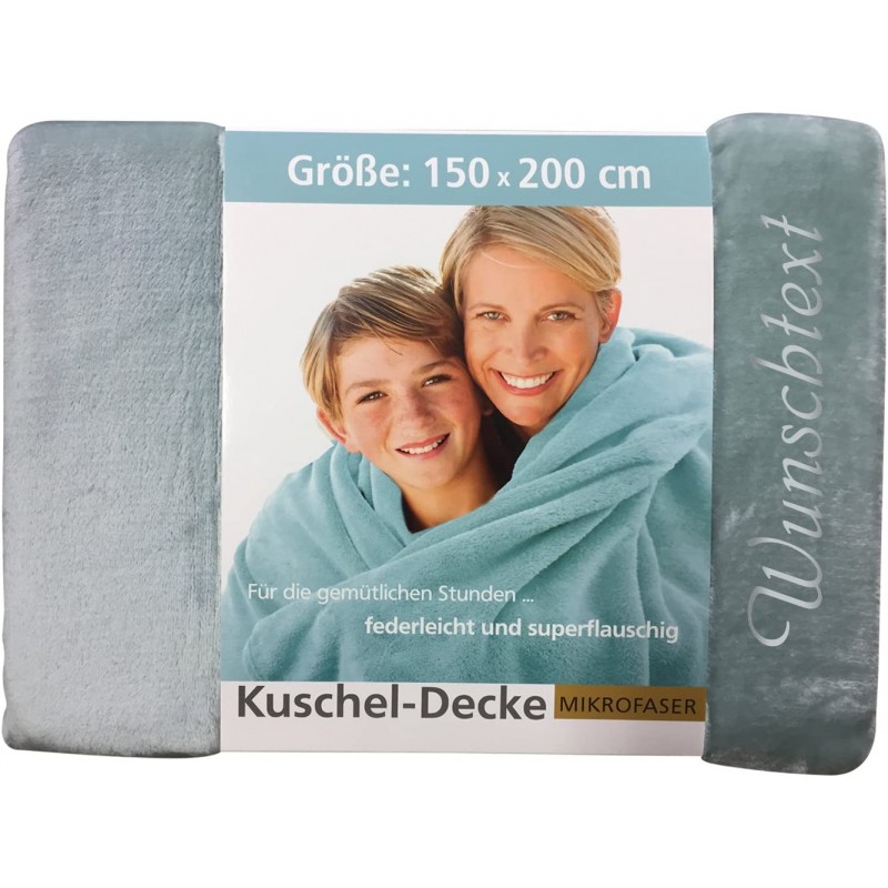 Krings Fashion Kuscheldecke 150 x 200 cm - Individuell anpassbar mit Namen und Text - Farbe Aqua -Stickfarbe wählbar